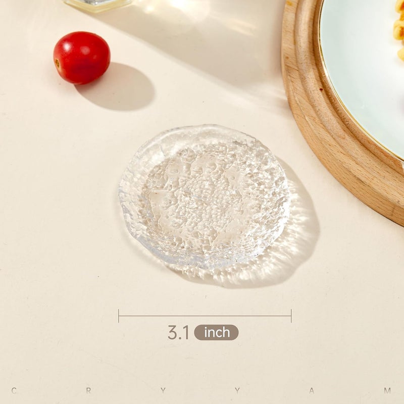 Cryyam Soy Sauce Dishes, Small Dipping Sauce Cups and Bowls, 3.1 Inch Clear Serving Dishes for Condiments, Snacks, Set of 6, Handblown Glass Sauce Dipping Bowls (6, Glacier-Textured) - Image 2